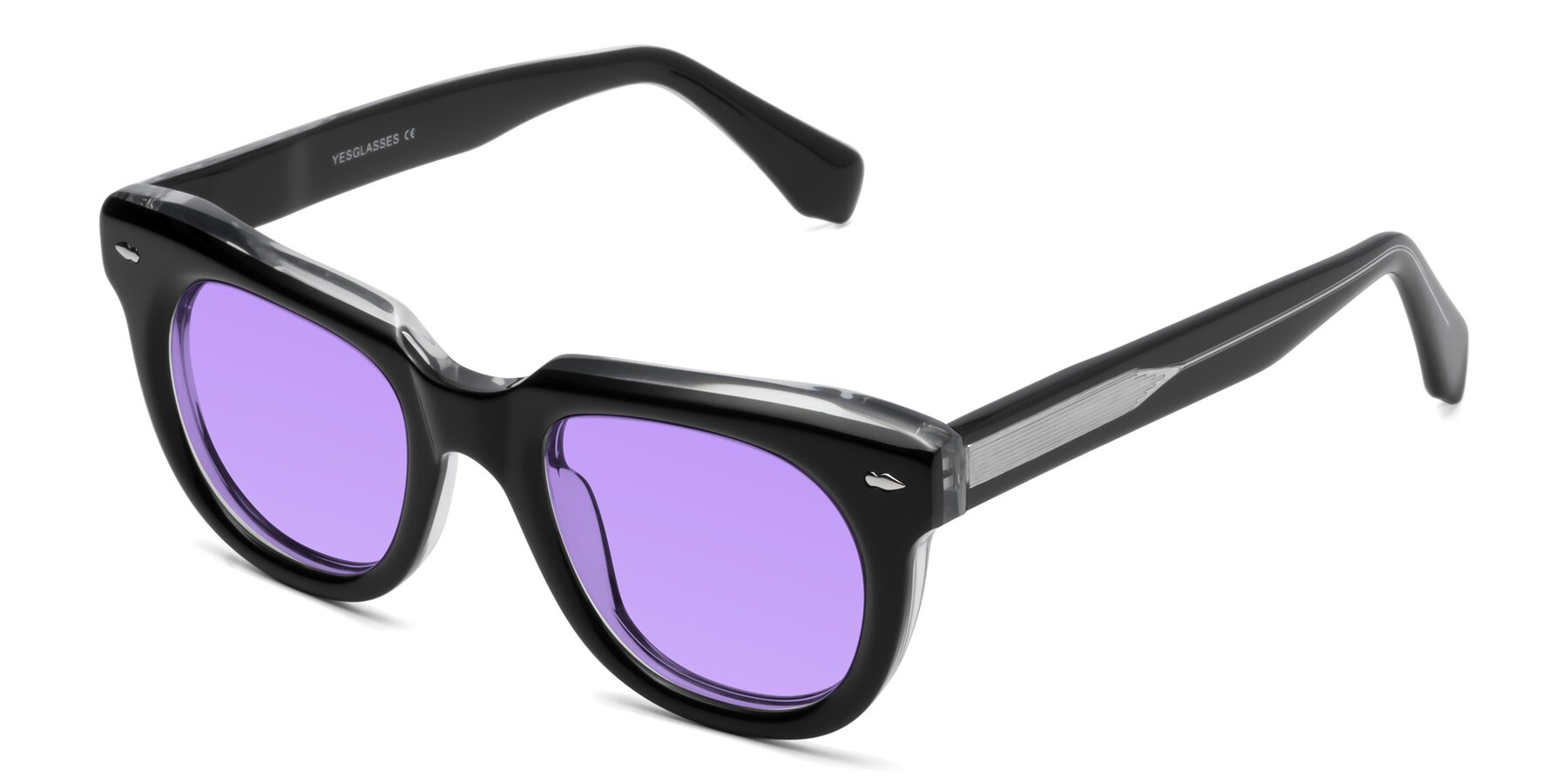 Angle of Davis in Black-Clear with Medium Purple Tinted Lenses