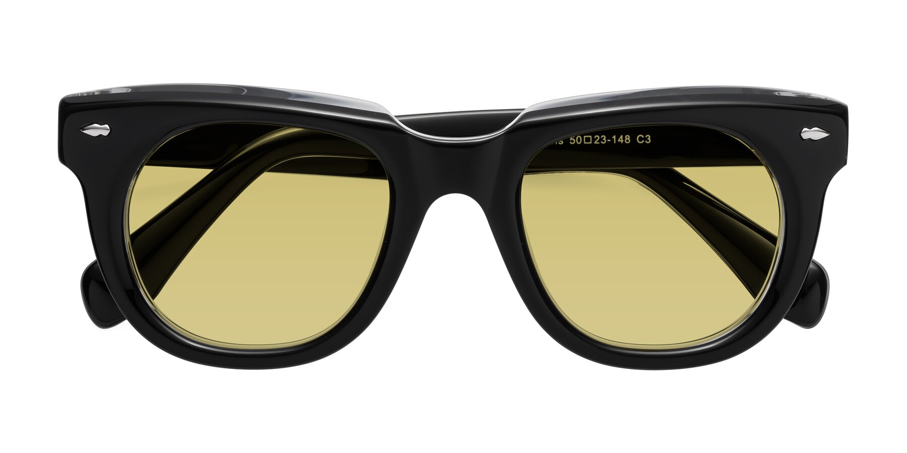 Folded Front of Davis in Black-Clear with Medium Champagne Tinted Lenses