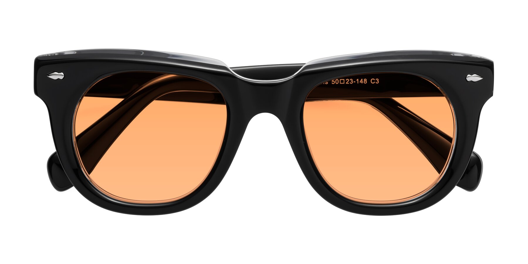 Folded Front of Davis in Black-Clear with Medium Orange Tinted Lenses