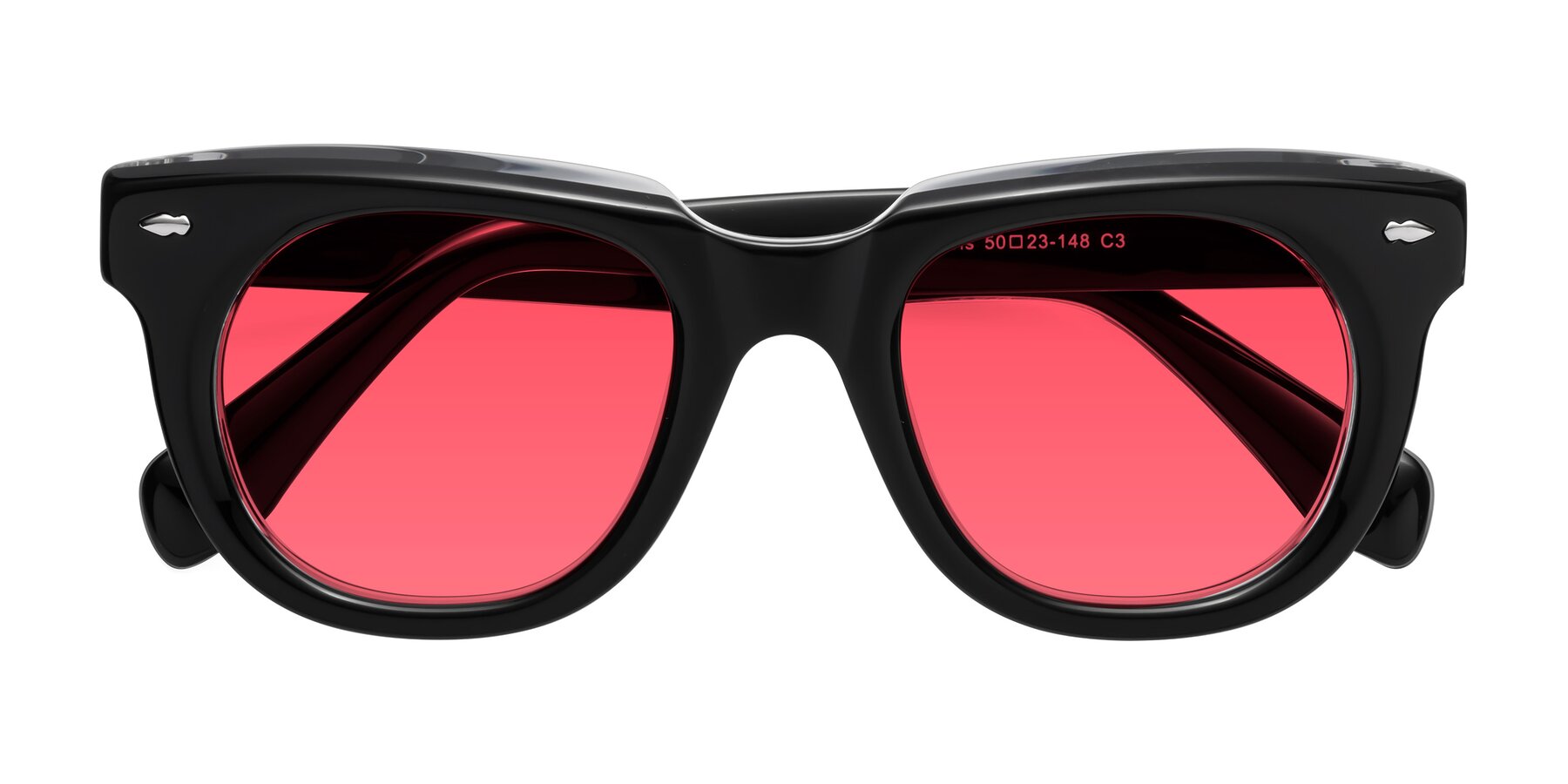 Folded Front of Davis in Black-Clear with Red Tinted Lenses