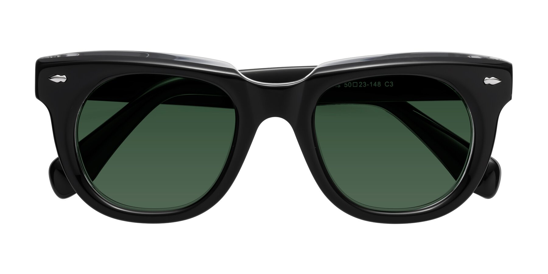 Folded Front of Davis in Black-Clear with Green Tinted Lenses