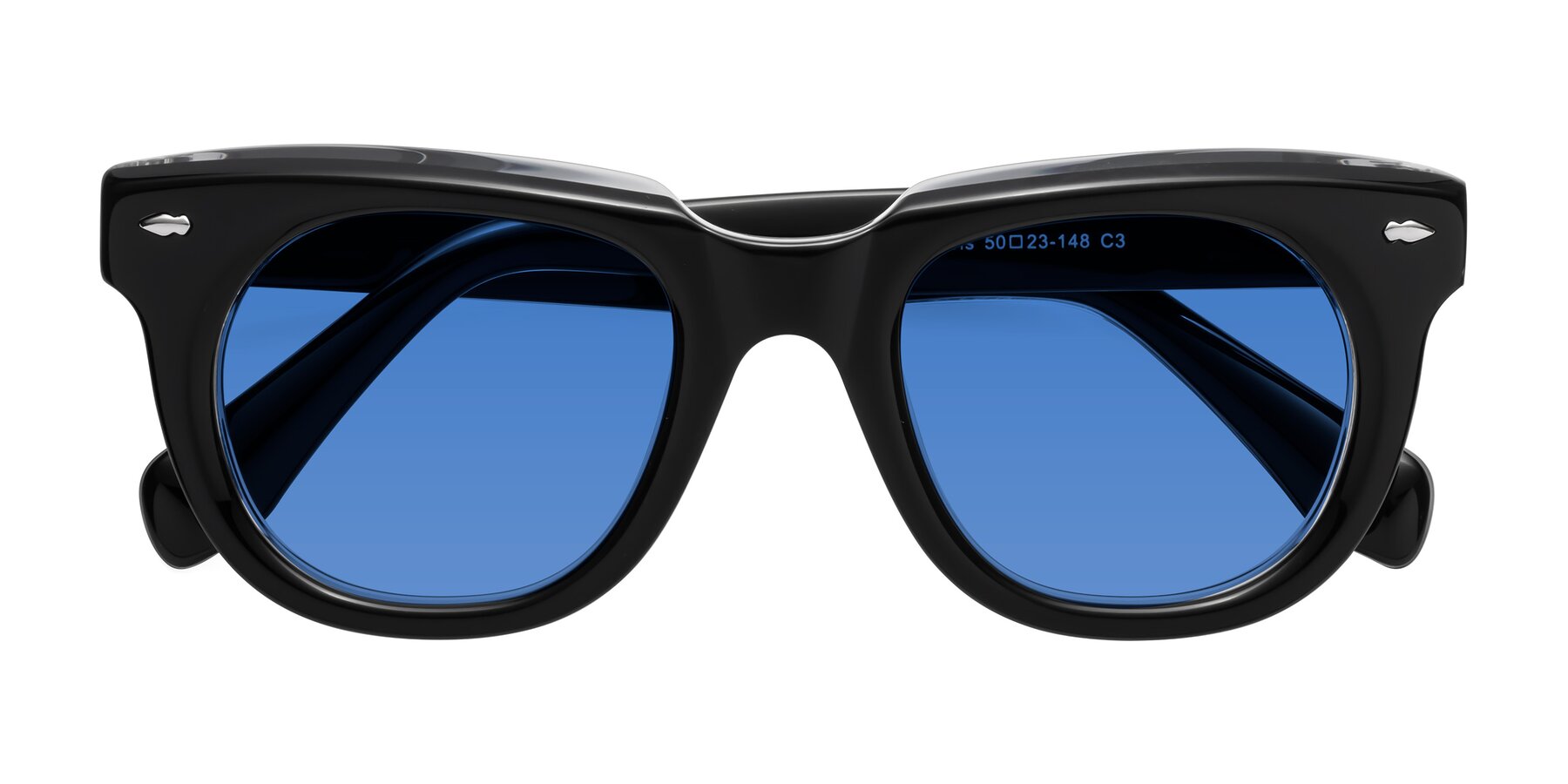 Folded Front of Davis in Black-Clear with Blue Tinted Lenses