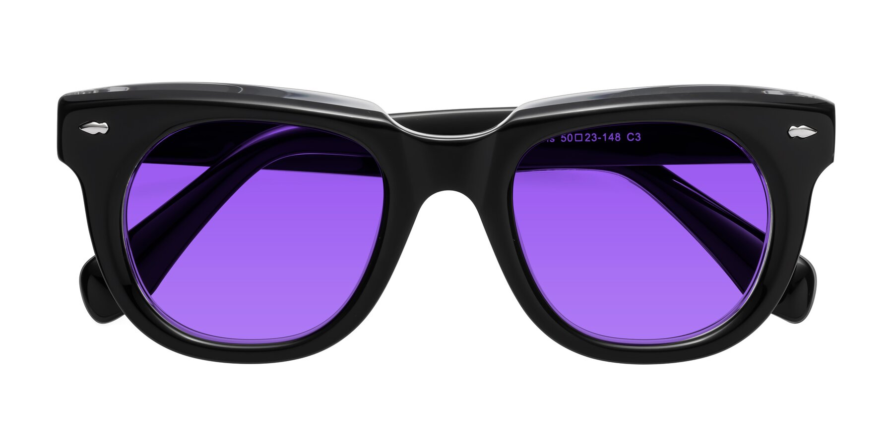 Folded Front of Davis in Black-Clear with Purple Tinted Lenses