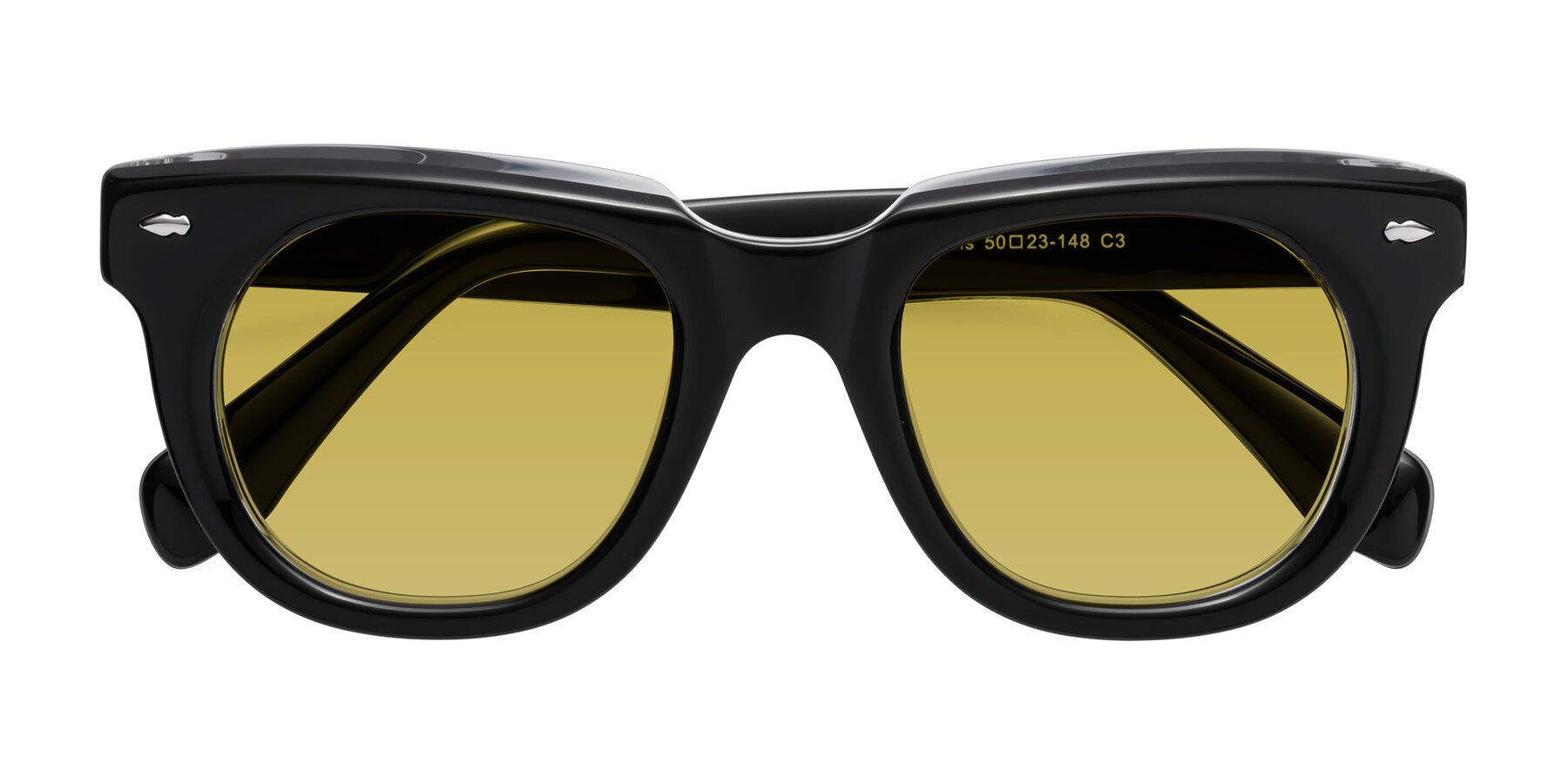 Folded Front of Davis in Black-Clear with Champagne Tinted Lenses