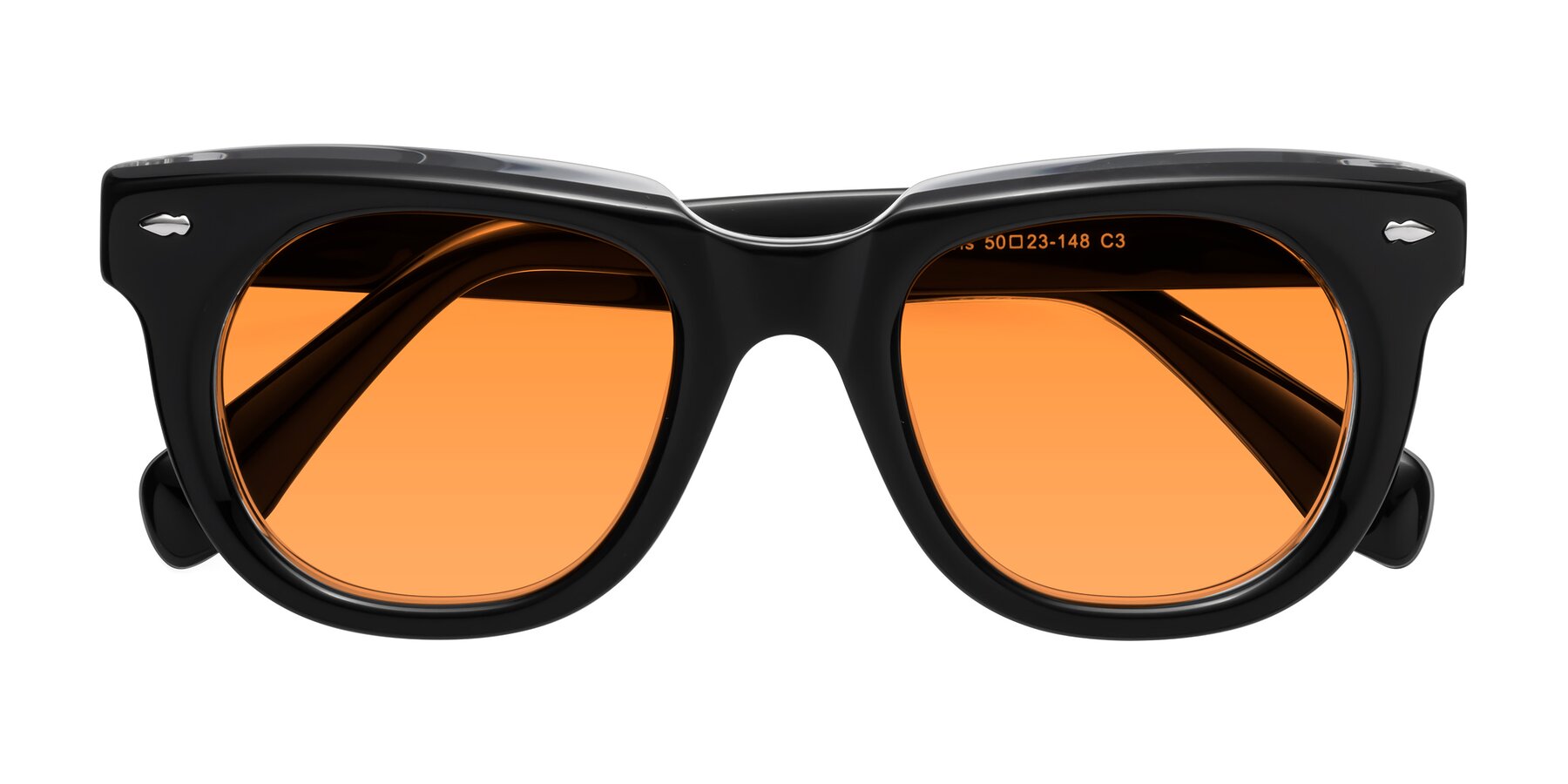 Folded Front of Davis in Black-Clear with Orange Tinted Lenses
