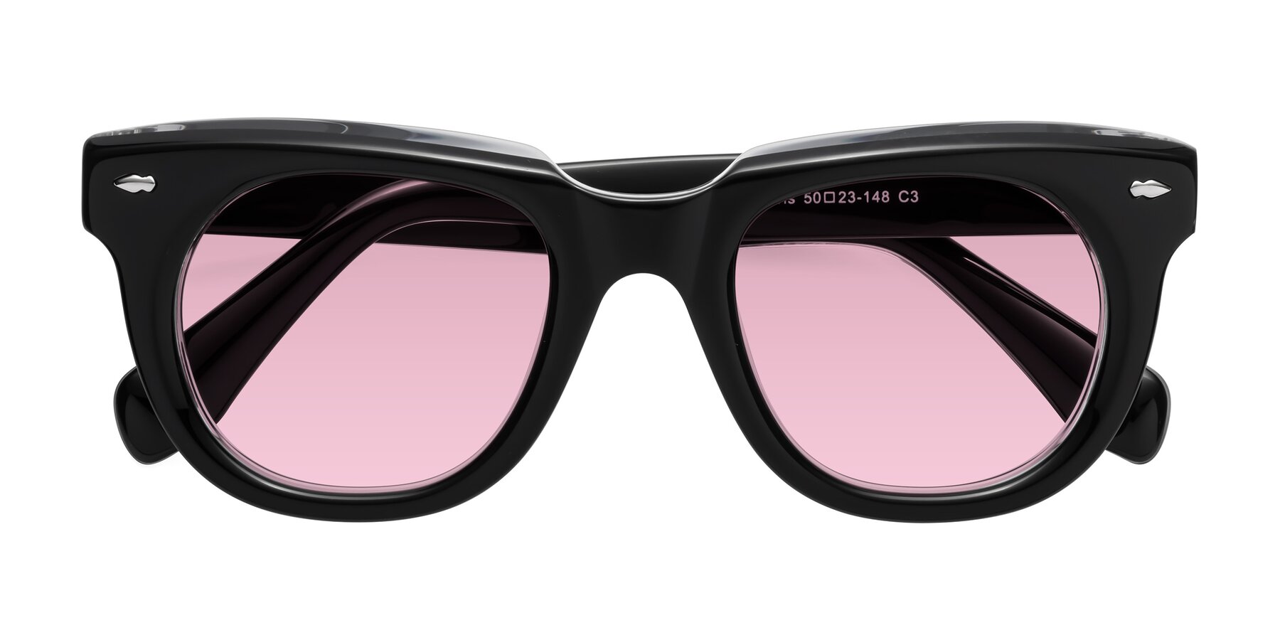 Folded Front of Davis in Black-Clear with Light Wine Tinted Lenses