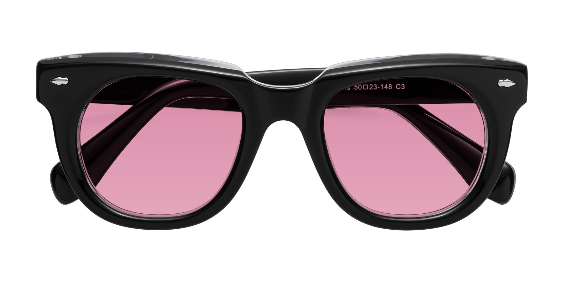 Folded Front of Davis in Black-Clear with Medium Wine Tinted Lenses