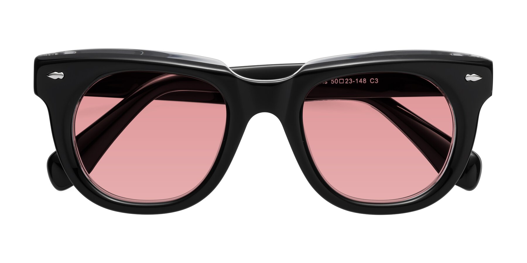 Folded Front of Davis in Black-Clear with Medium Garnet Tinted Lenses