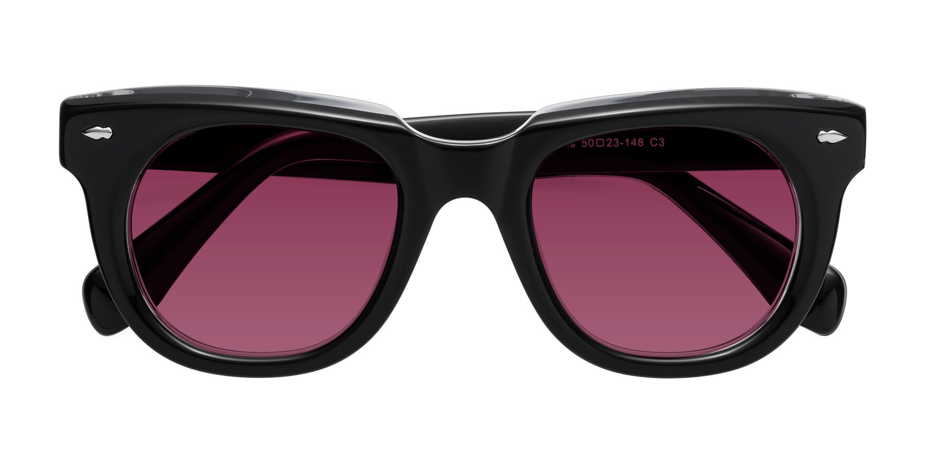 Folded Front of Davis in Black-Clear with Wine Tinted Lenses