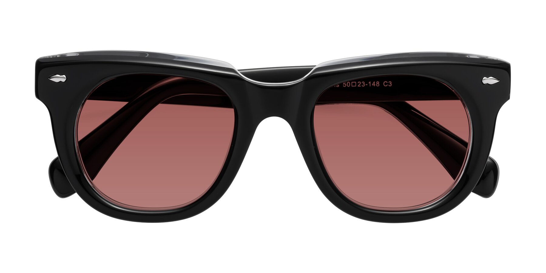 Folded Front of Davis in Black-Clear with Garnet Tinted Lenses