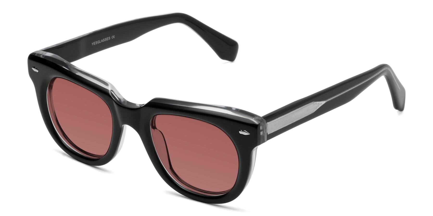 Angle of Davis in Black-Clear with Garnet Tinted Lenses