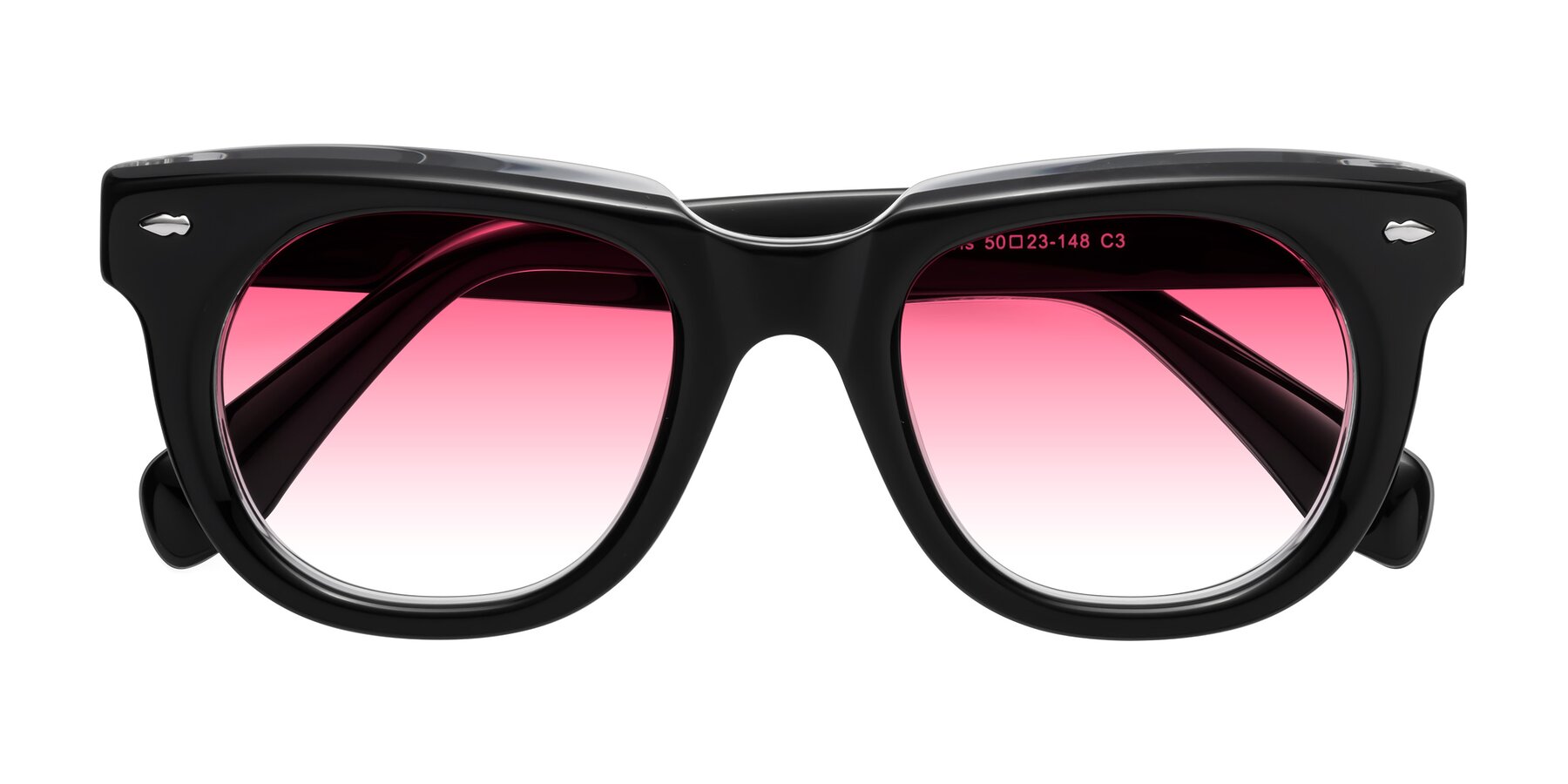 Folded Front of Davis in Black-Clear with Pink Gradient Lenses