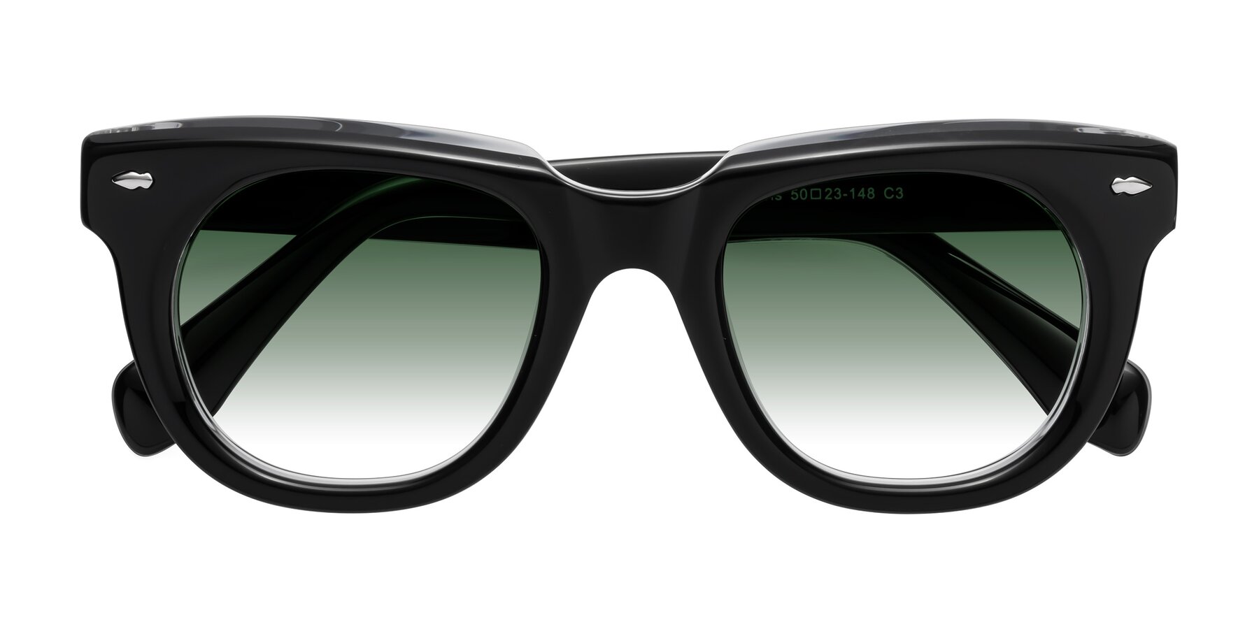 Folded Front of Davis in Black-Clear with Green Gradient Lenses
