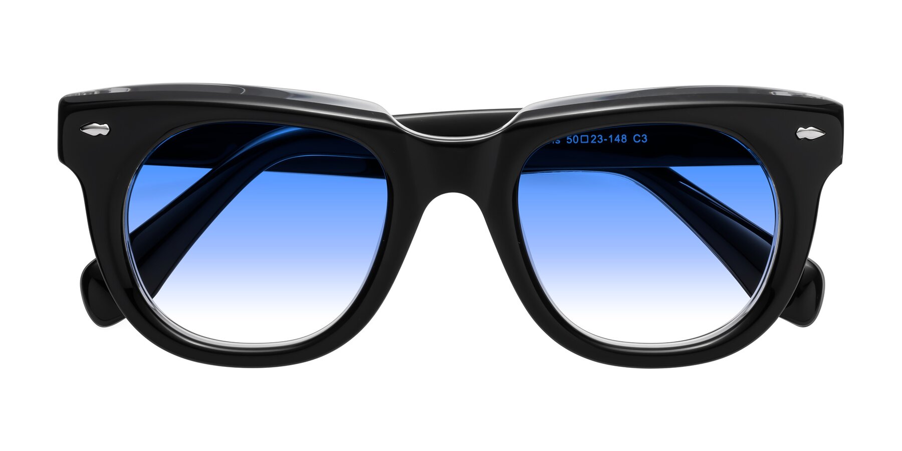 Folded Front of Davis in Black-Clear with Blue Gradient Lenses