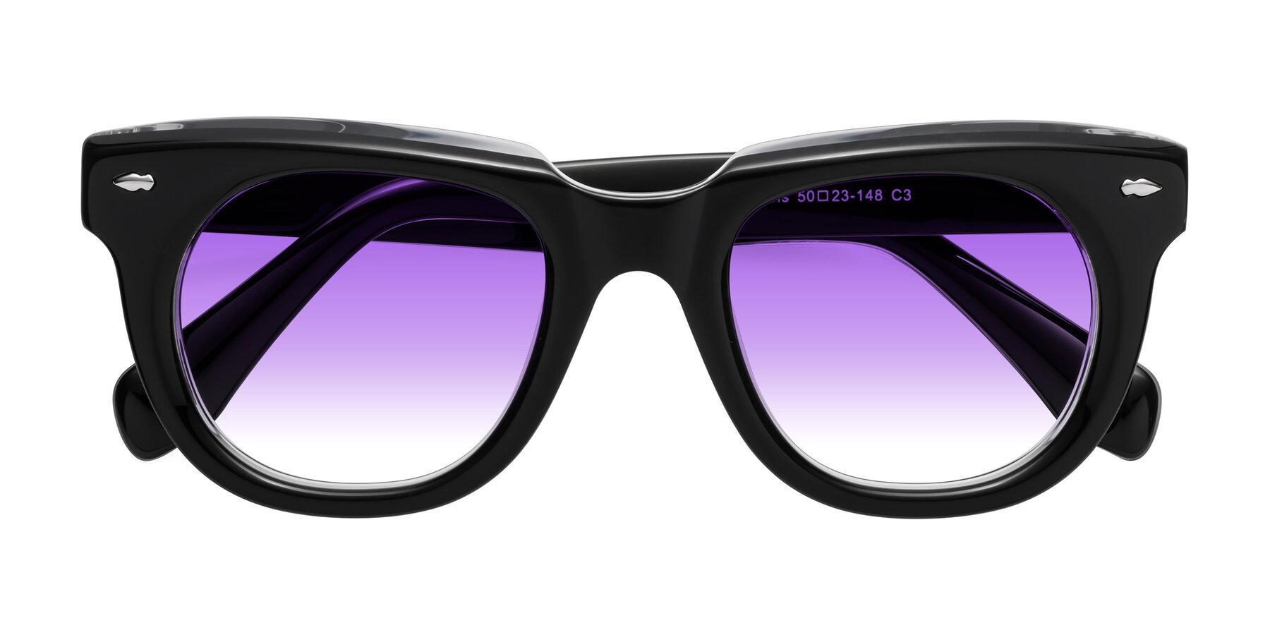 Folded Front of Davis in Black-Clear with Purple Gradient Lenses