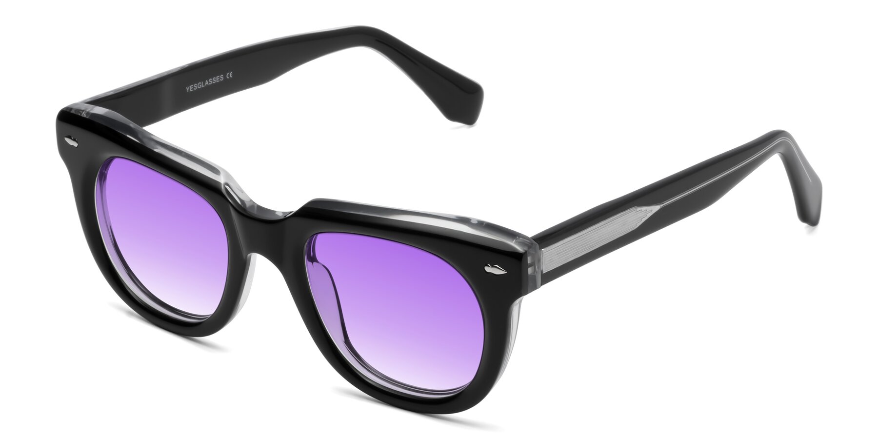 Angle of Davis in Black-Clear with Purple Gradient Lenses