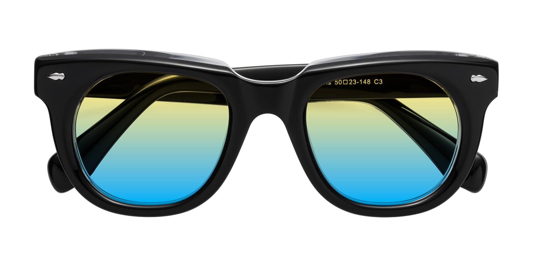 Folded Front of Davis in Black-Clear with Yellow / Blue Gradient Lenses