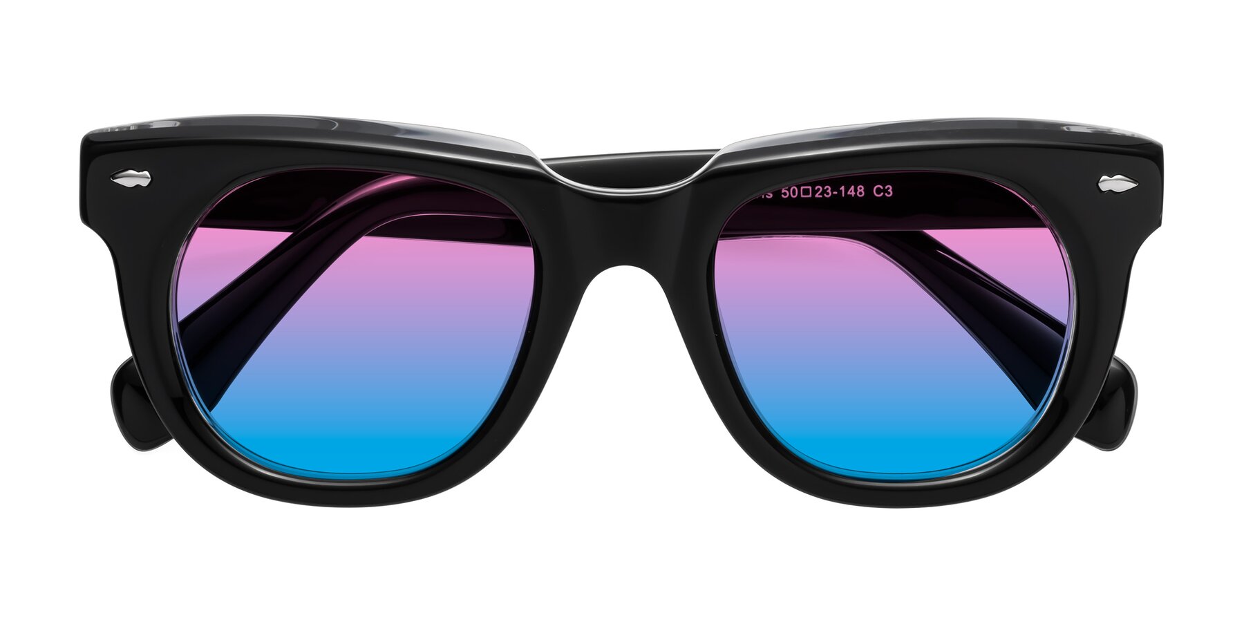 Folded Front of Davis in Black-Clear with Pink / Blue Gradient Lenses