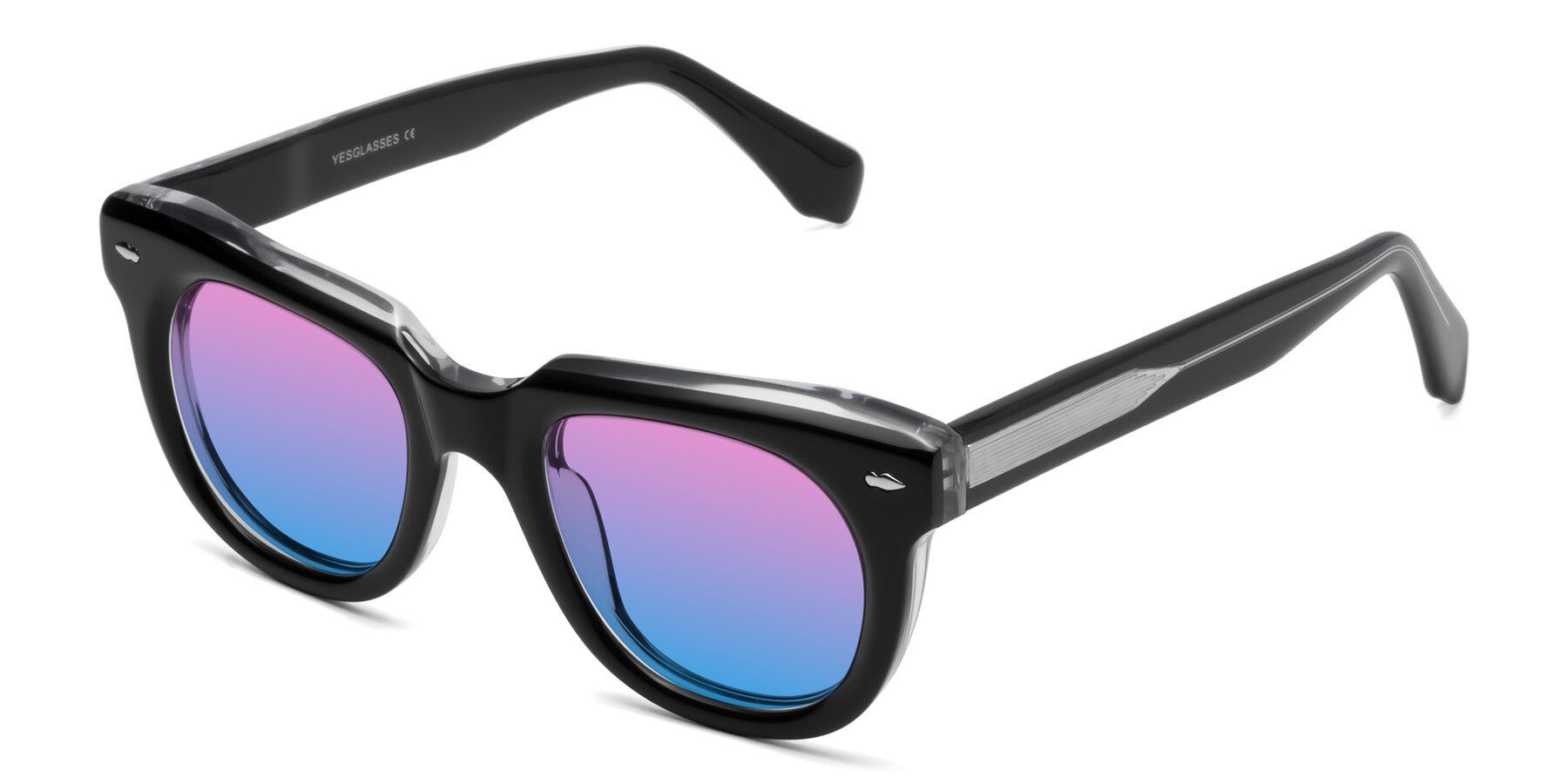 Angle of Davis in Black-Clear with Pink / Blue Gradient Lenses