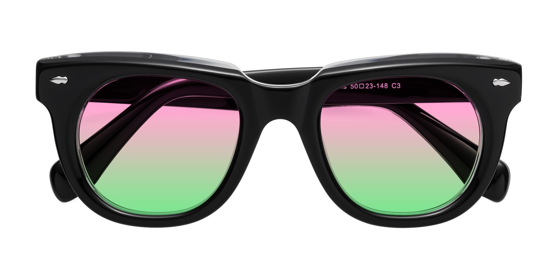 Folded Front of Davis in Black-Clear with Pink / Green Gradient Lenses