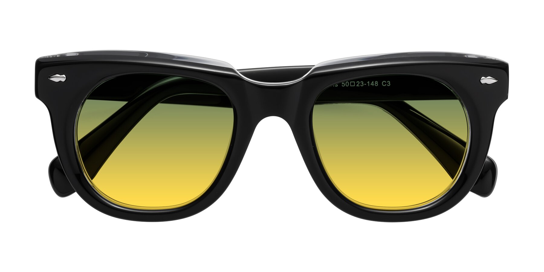 Folded Front of Davis in Black-Clear with Green / Yellow Gradient Lenses