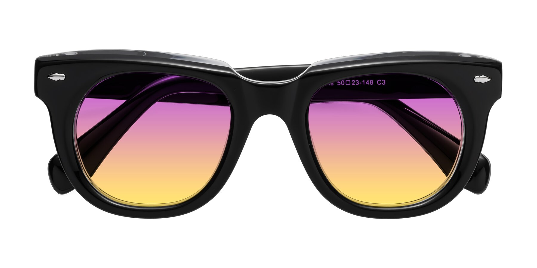 Folded Front of Davis in Black-Clear with Purple / Yellow Gradient Lenses