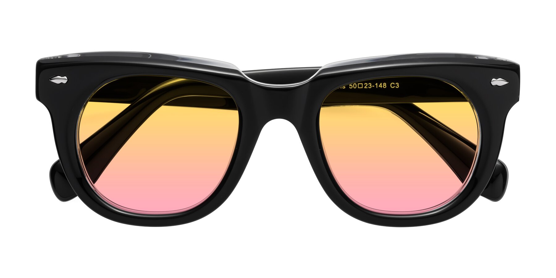 Folded Front of Davis in Black-Clear with Yellow / Pink Gradient Lenses