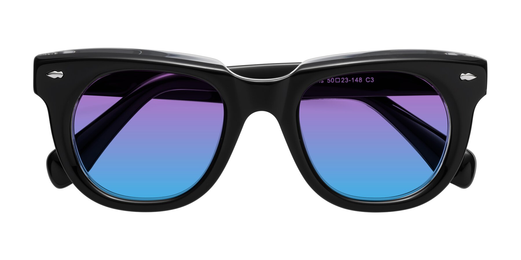 Folded Front of Davis in Black-Clear with Purple / Blue Gradient Lenses