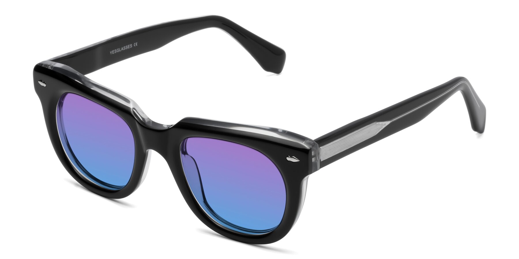 Angle of Davis in Black-Clear with Purple / Blue Gradient Lenses