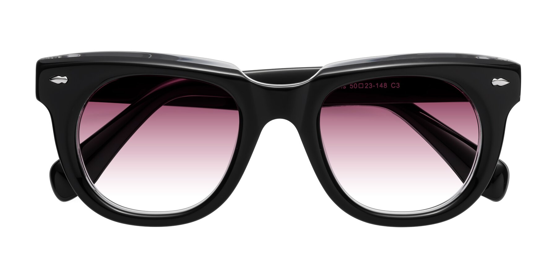 Folded Front of Davis in Black-Clear with Wine Gradient Lenses