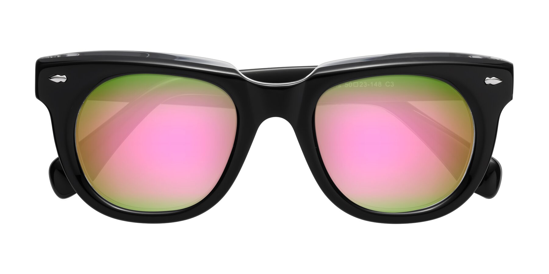 Folded Front of Davis in Black-Clear with Pink Mirrored Lenses