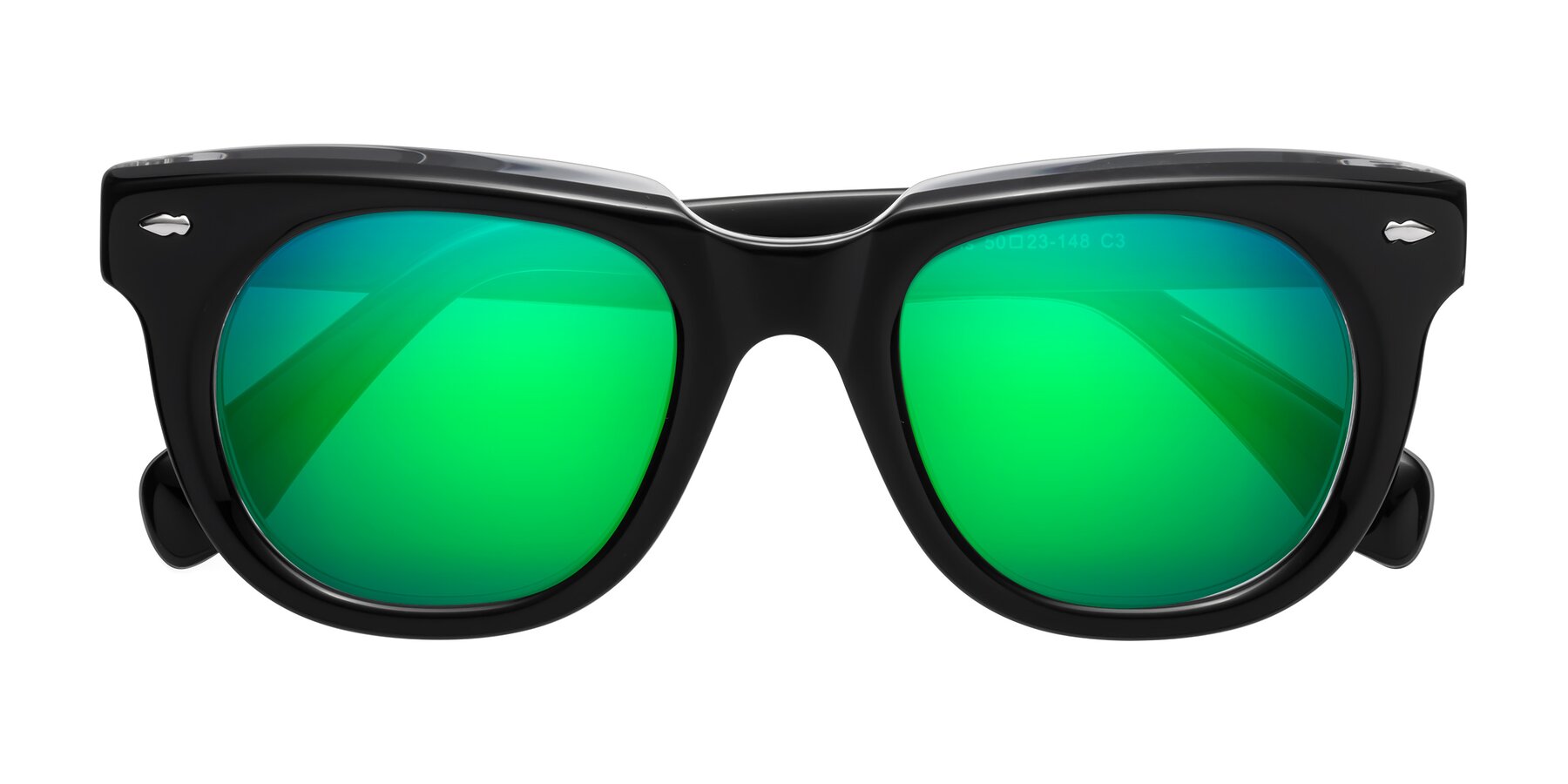 Folded Front of Davis in Black-Clear with Green Mirrored Lenses