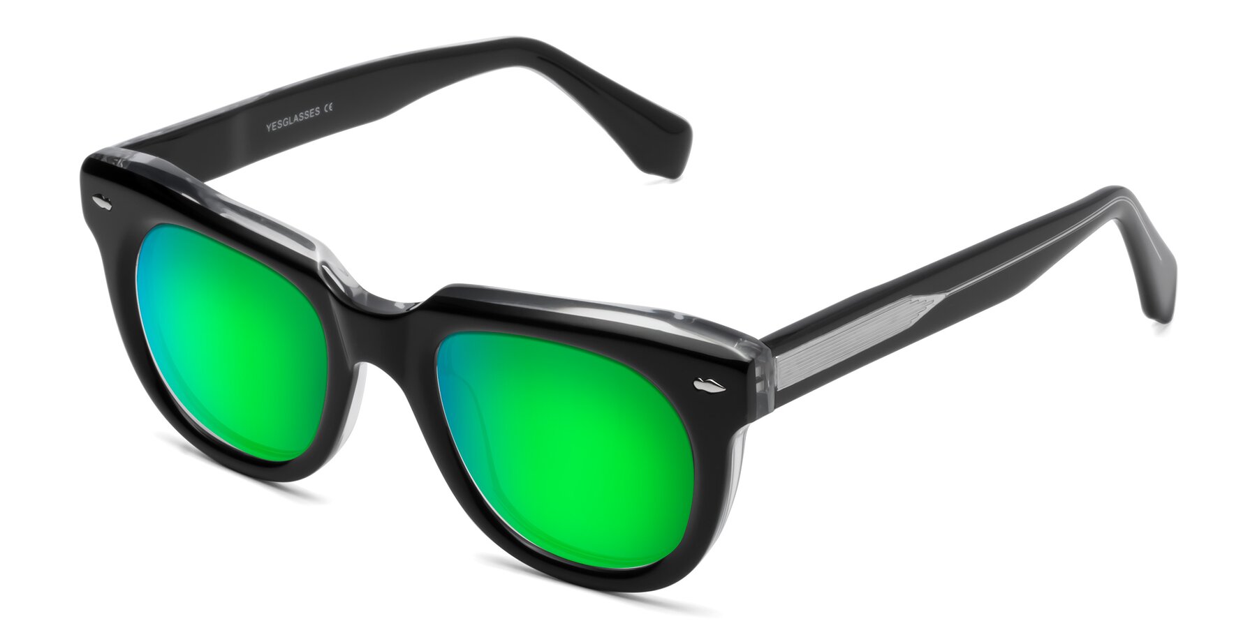 Angle of Davis in Black-Clear with Green Mirrored Lenses