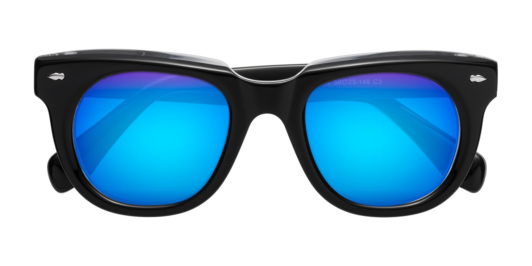 Folded Front of Davis in Black-Clear with Blue Mirrored Lenses