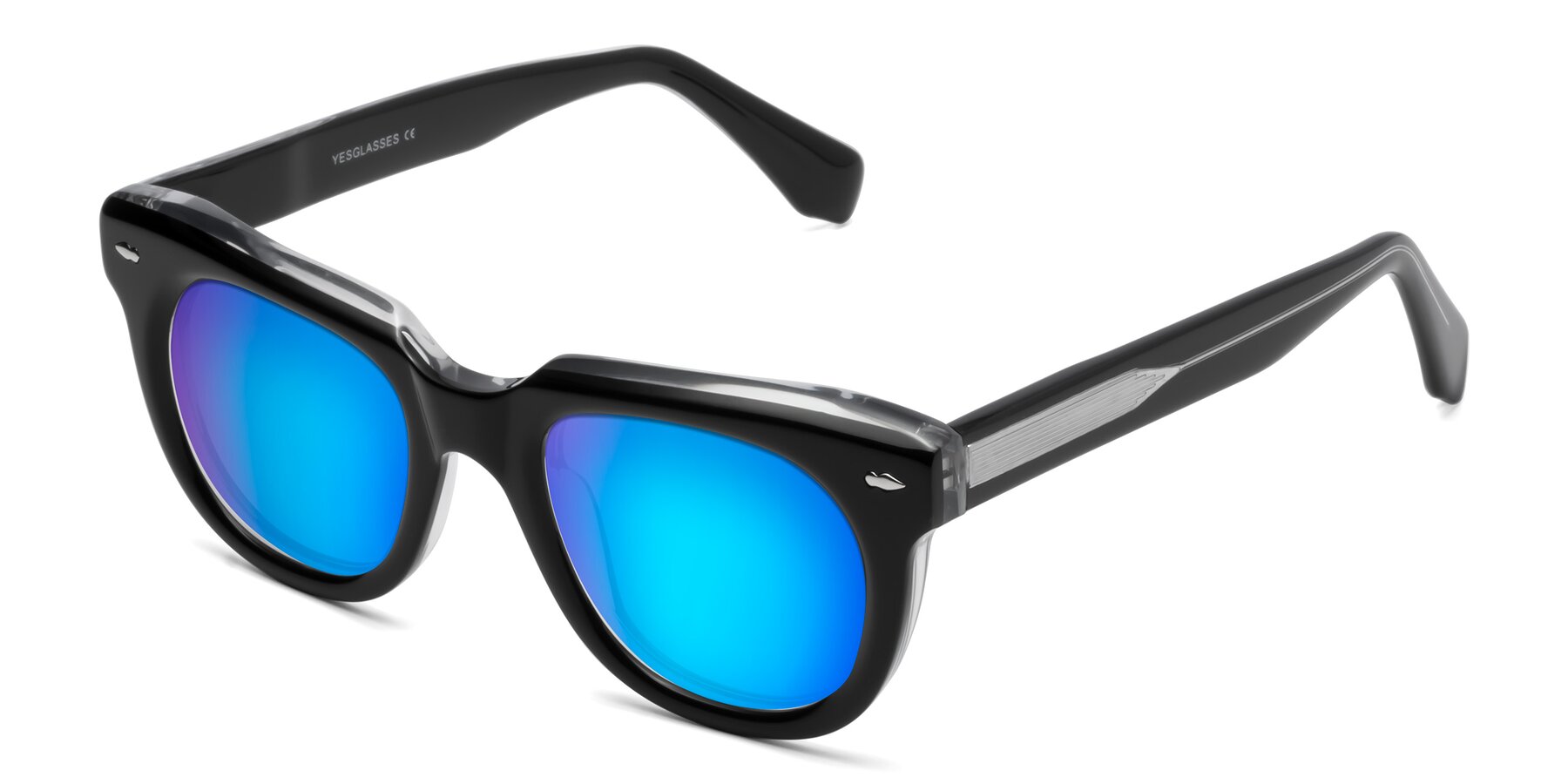 Angle of Davis in Black-Clear with Blue Mirrored Lenses