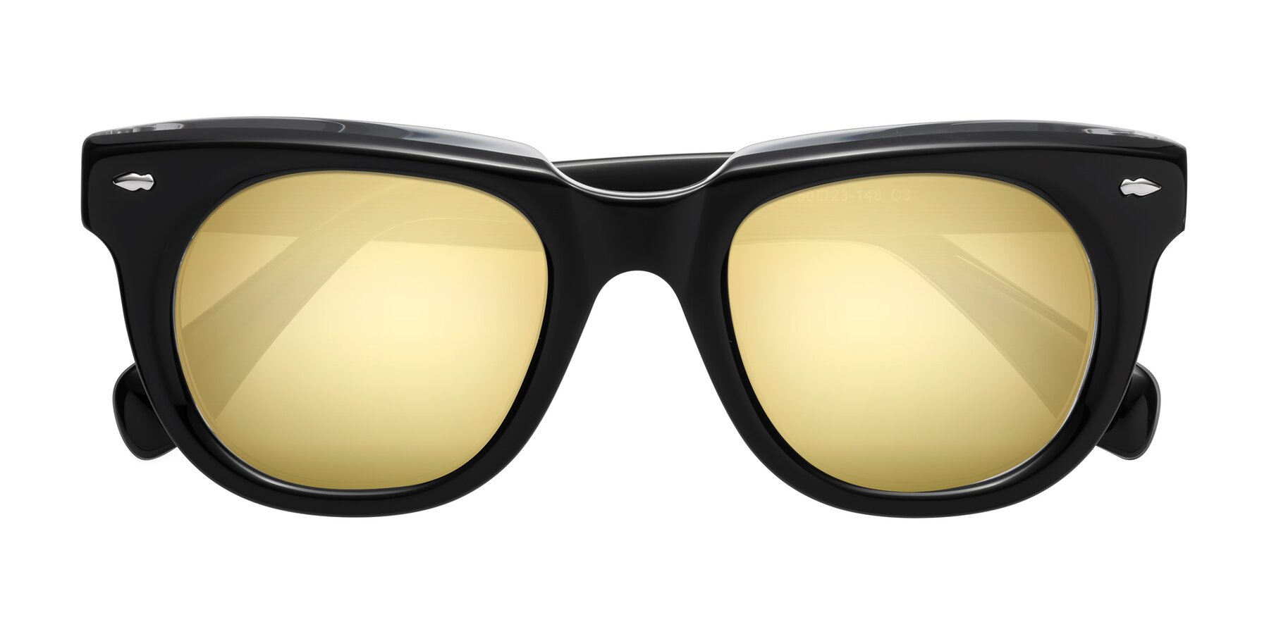 Folded Front of Davis in Black-Clear with Gold Mirrored Lenses