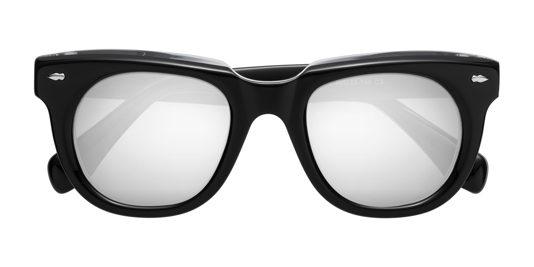 Folded Front of Davis in Black-Clear with Silver Mirrored Lenses