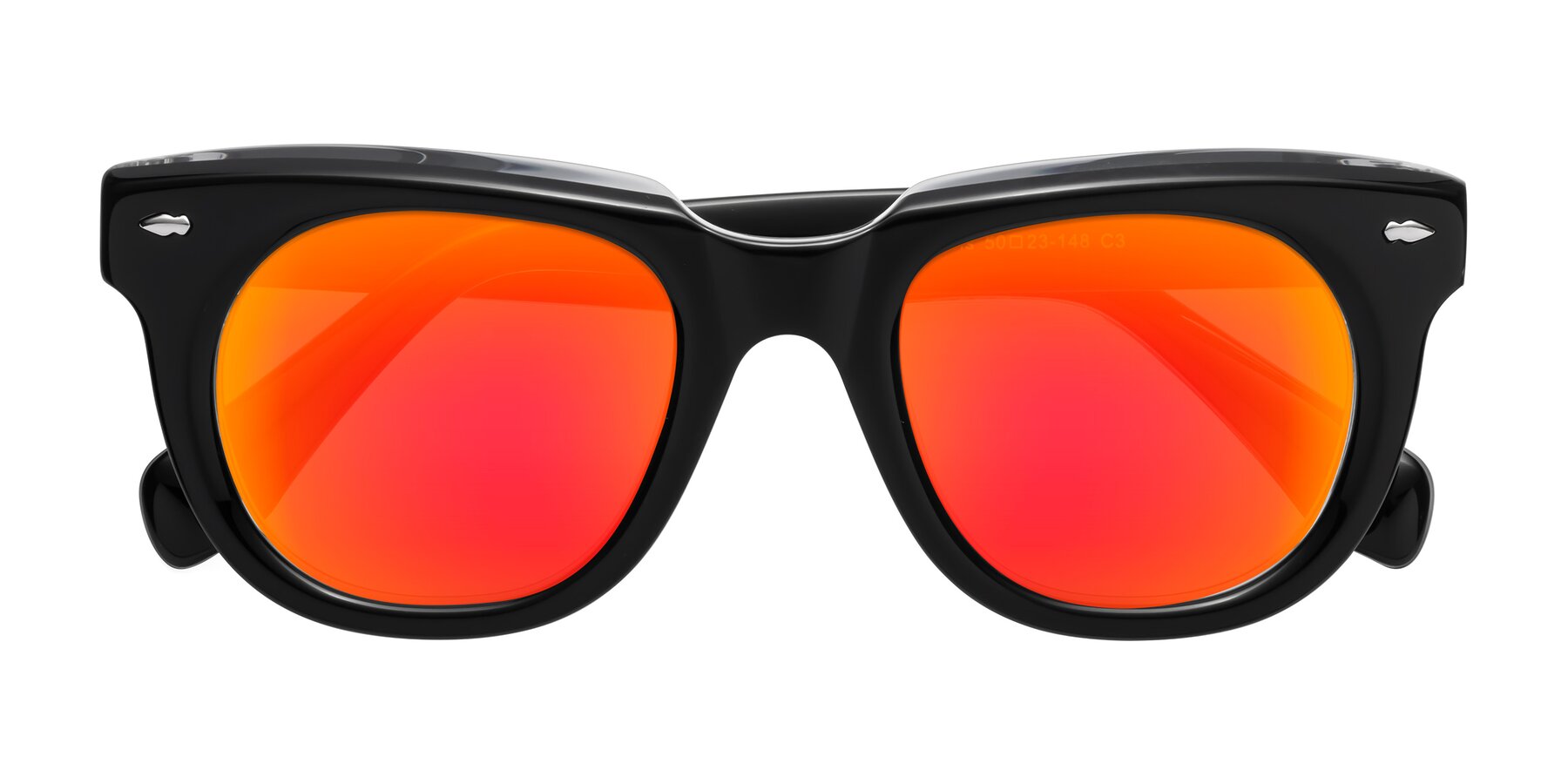 Folded Front of Davis in Black-Clear with Red Gold Mirrored Lenses