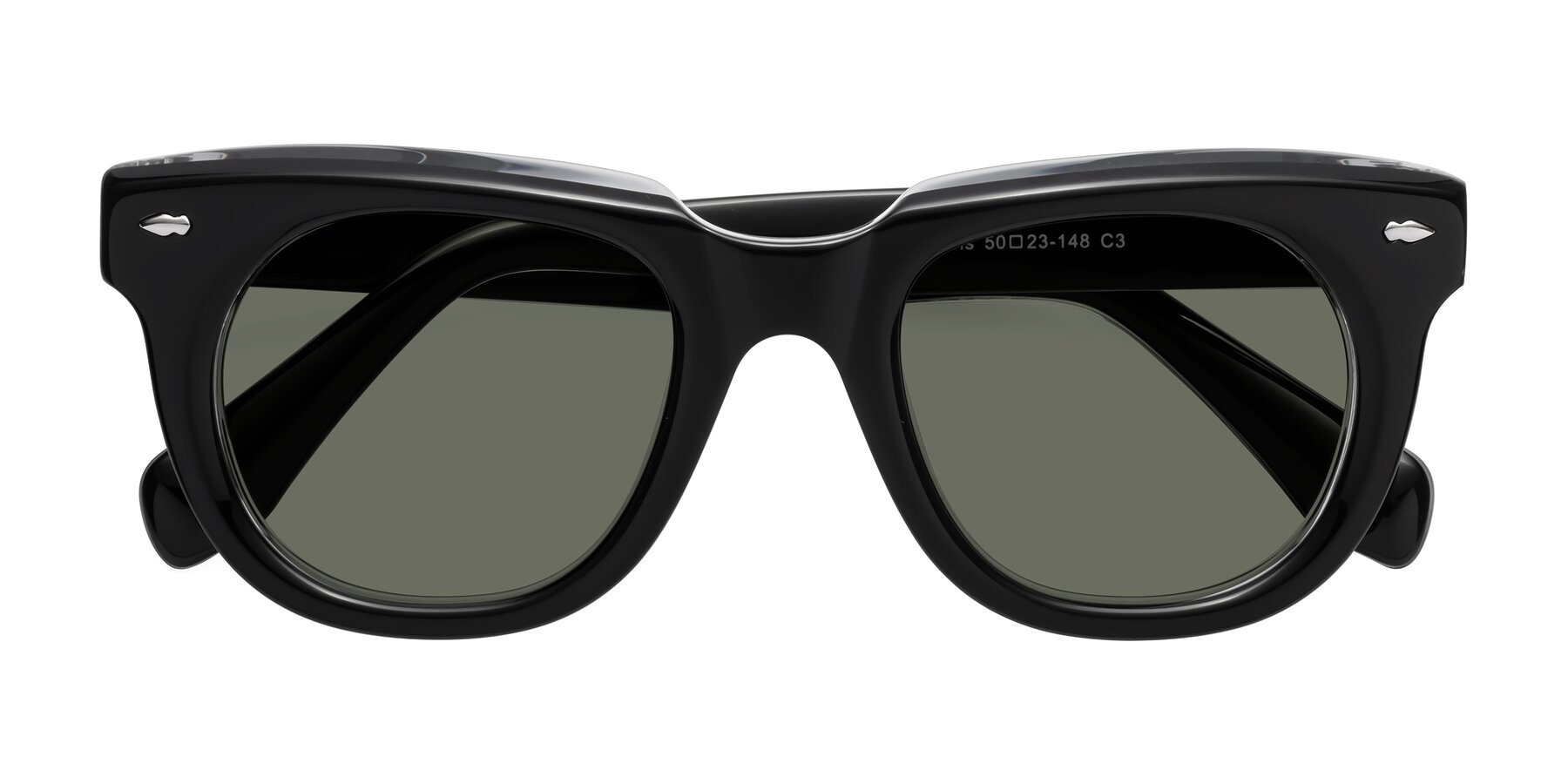 Folded Front of Davis in Black-Clear with Gray Polarized Lenses