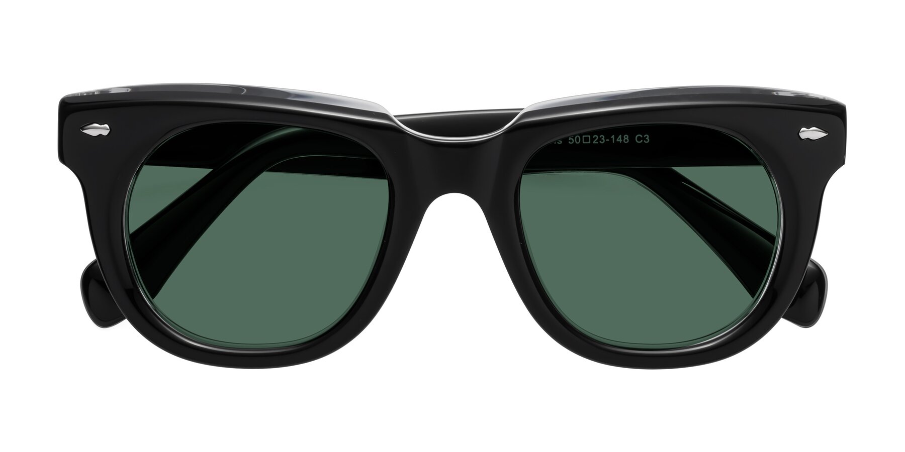 Folded Front of Davis in Black-Clear with Green Polarized Lenses