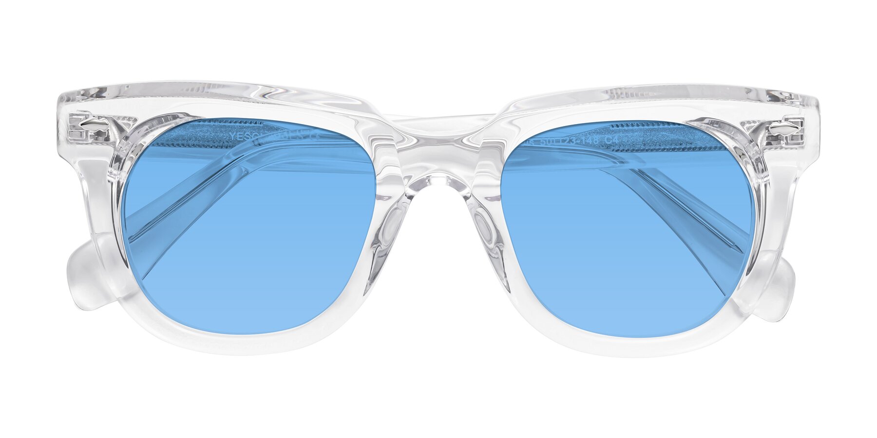 Folded Front of Davis in Clear with Medium Blue Tinted Lenses