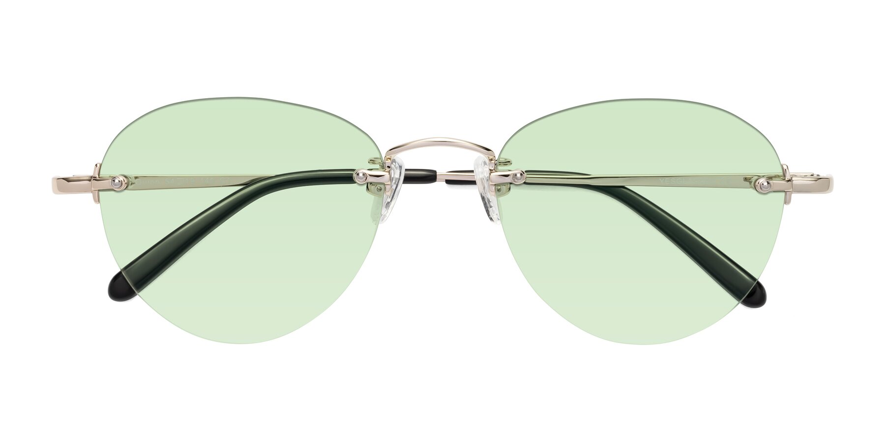 Folded Front of Quinn in Light Gold with Light Green Tinted Lenses