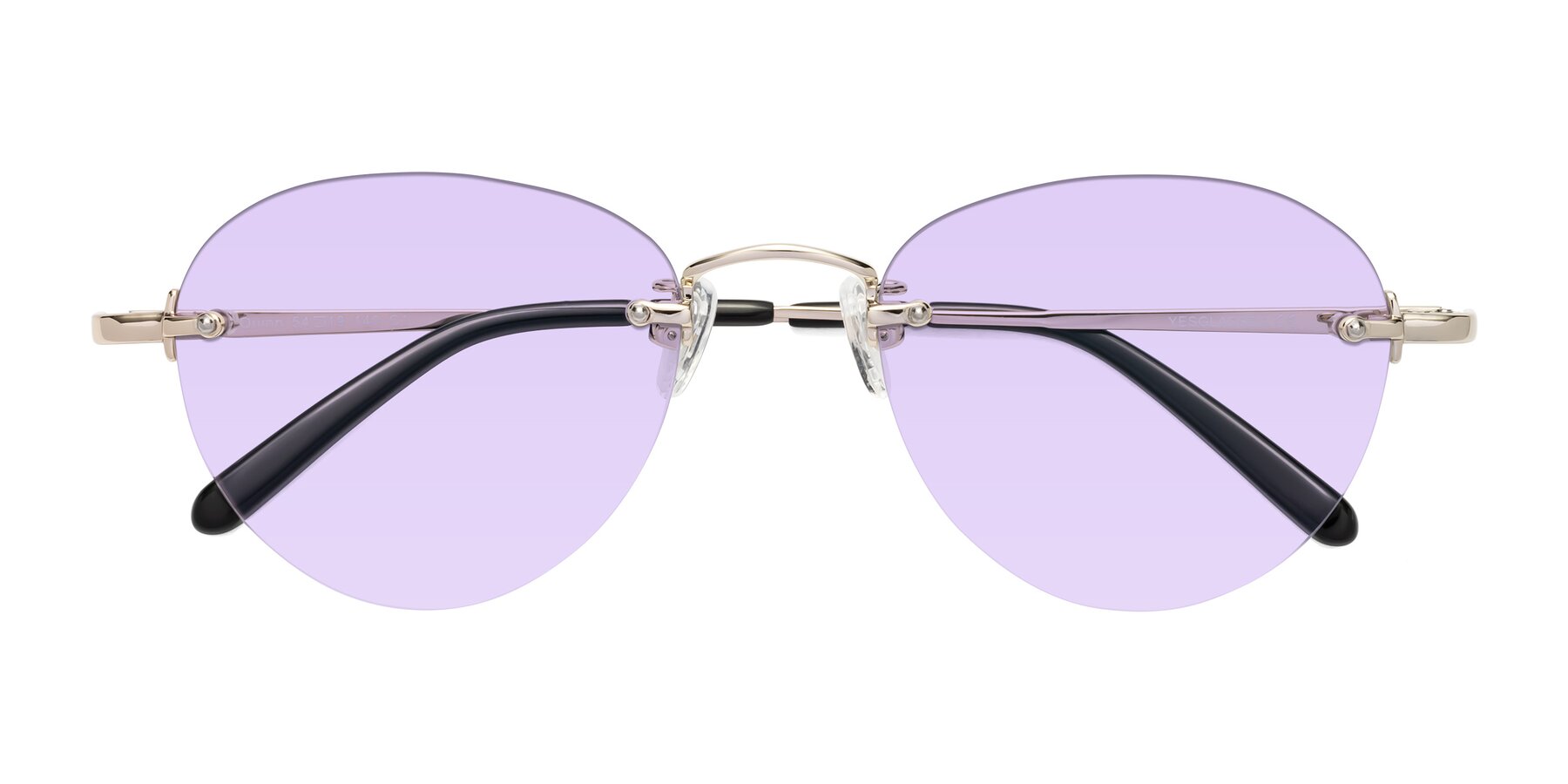 Folded Front of Quinn in Light Gold with Light Purple Tinted Lenses