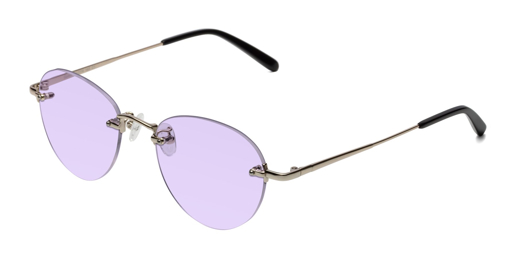Angle of Quinn in Light Gold with Light Purple Tinted Lenses
