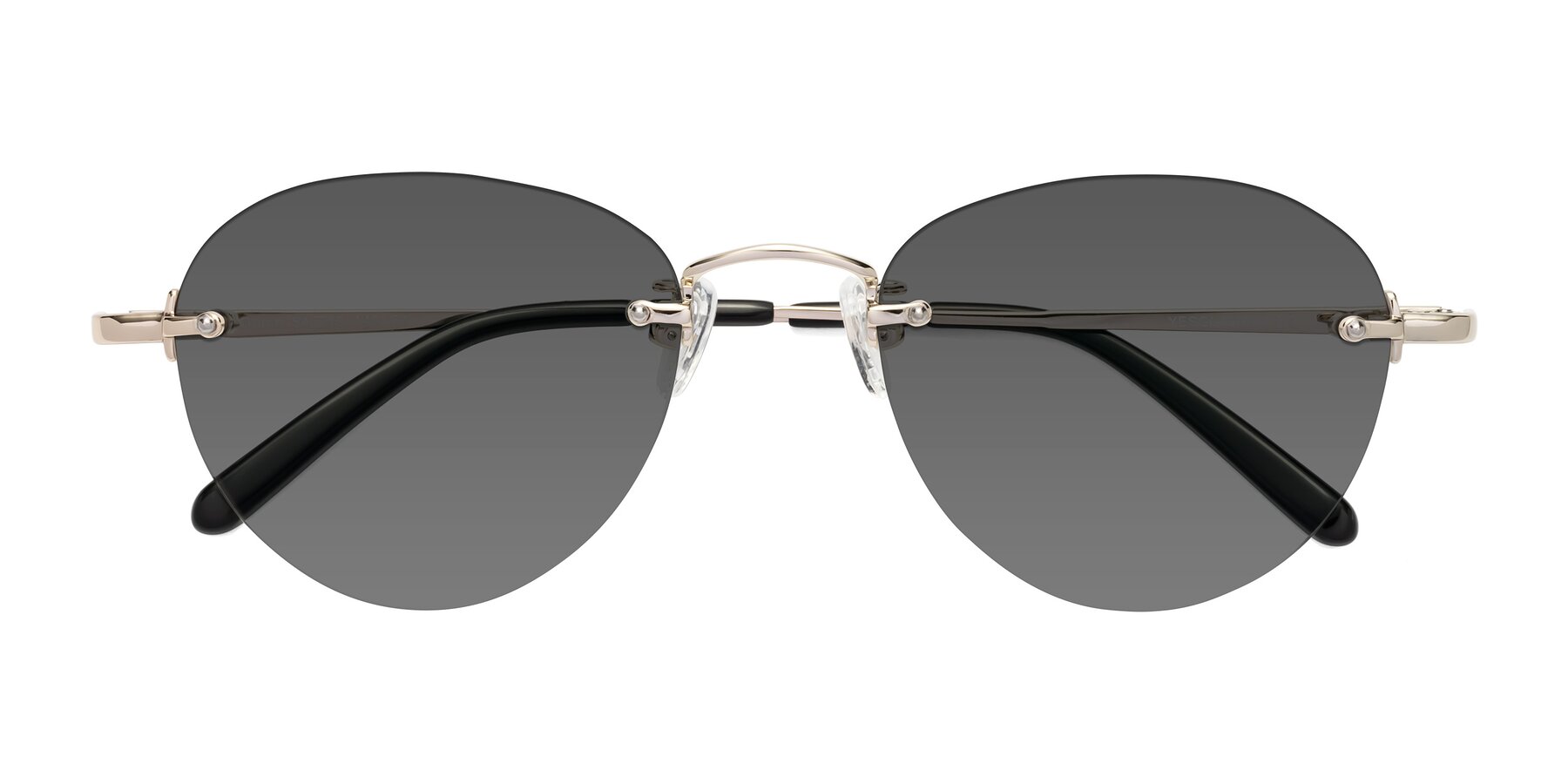 Folded Front of Quinn in Light Gold with Medium Gray Tinted Lenses