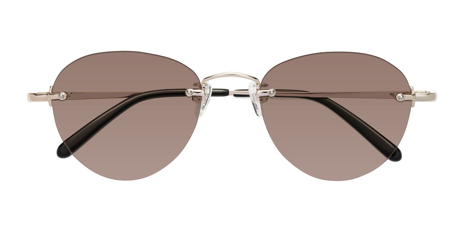 Folded Front of Quinn in Light Gold with Medium Brown Tinted Lenses