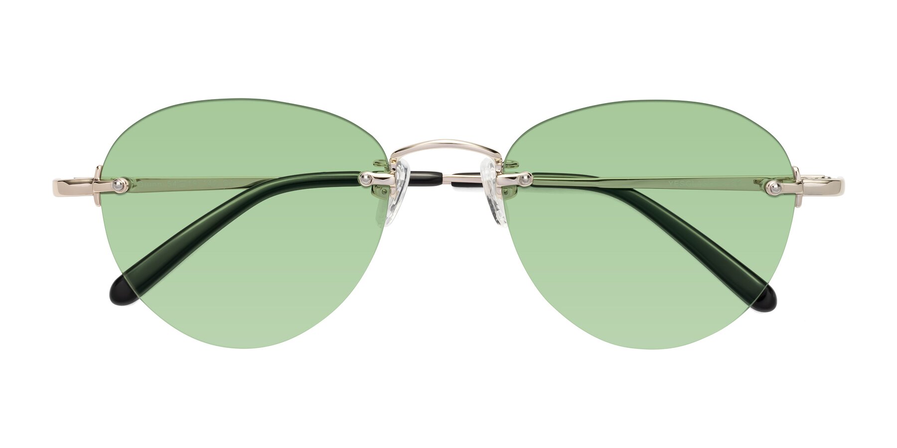 Folded Front of Quinn in Light Gold with Medium Green Tinted Lenses