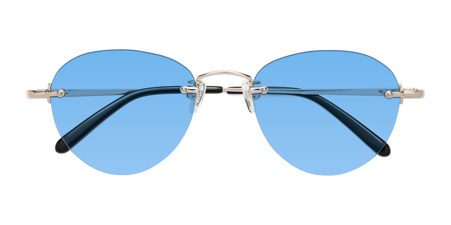 Folded Front of Quinn in Light Gold with Medium Blue Tinted Lenses