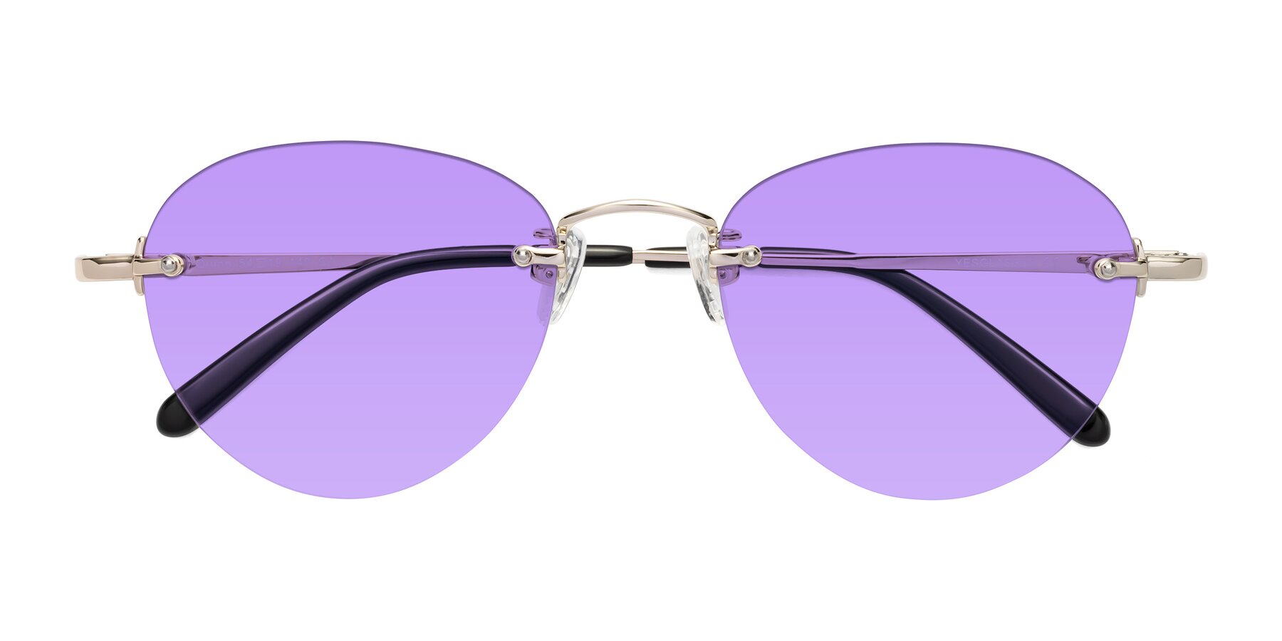 Folded Front of Quinn in Light Gold with Medium Purple Tinted Lenses