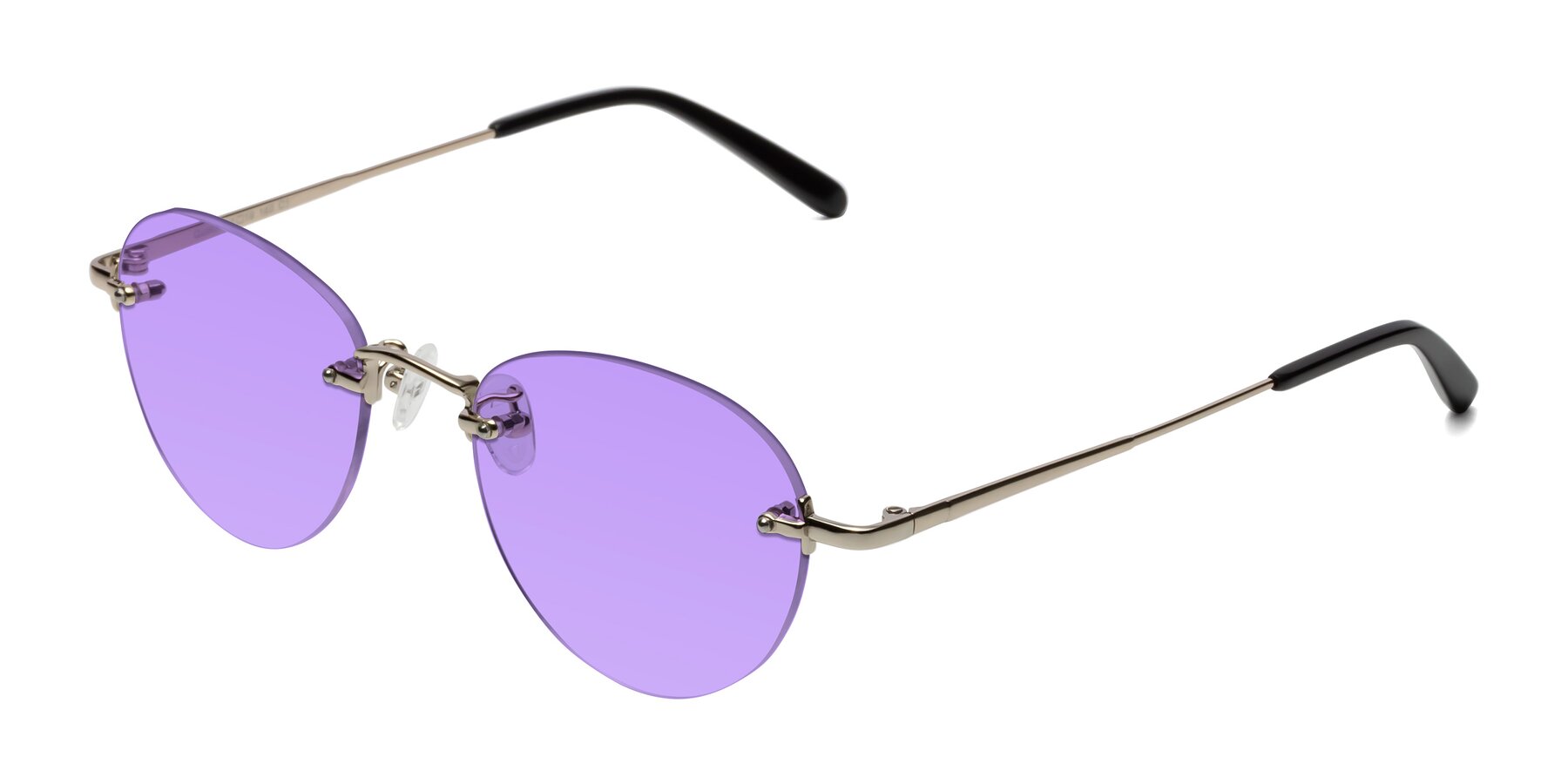 Angle of Quinn in Light Gold with Medium Purple Tinted Lenses